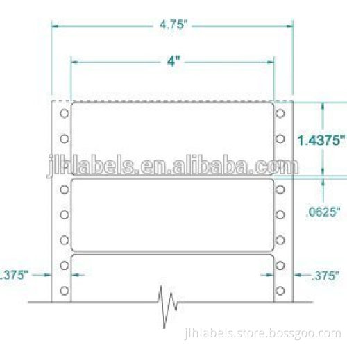 Dot Matrix Printer Address Labels, Pinfeed Labels Fanfold Permanent Adhesive, 1 Across, 4 x 1-7/16, White, 5,000 per Box